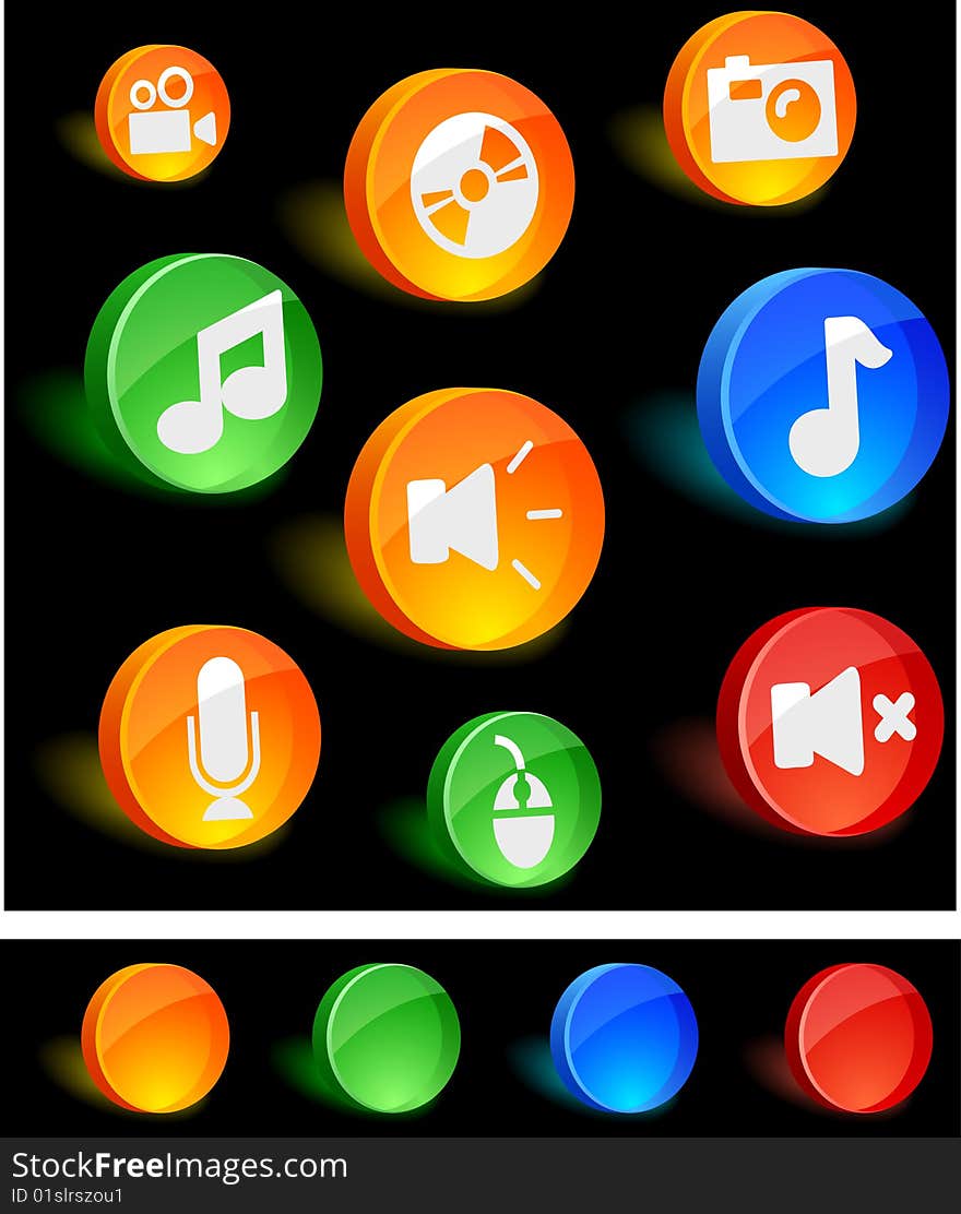 Media 3d icons. Vector illustration. Media 3d icons. Vector illustration.