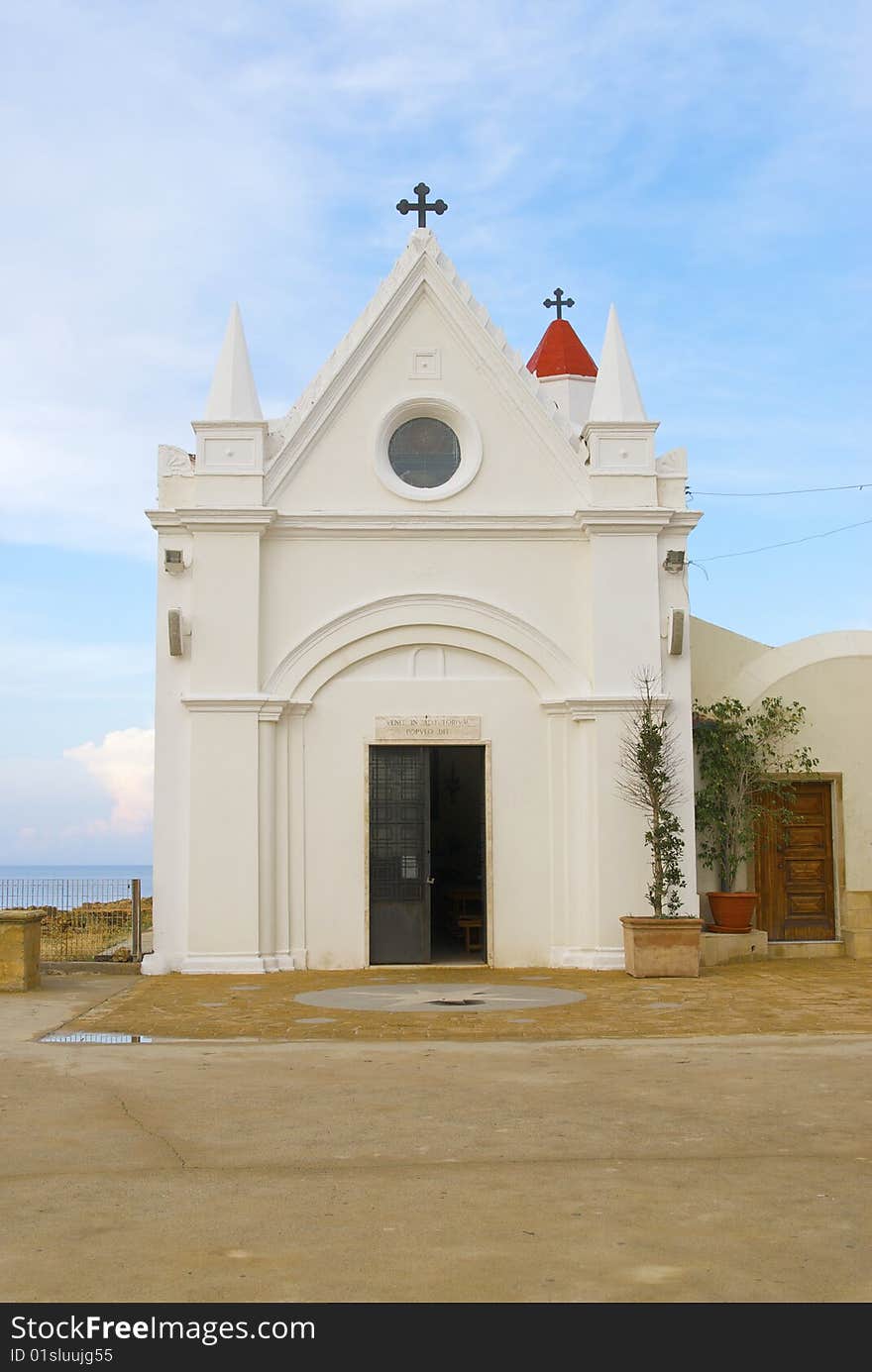 One of the famous churches at Capo Colonna on the italian region of Calabria. In the background is the mediterranean sea. One of the famous churches at Capo Colonna on the italian region of Calabria. In the background is the mediterranean sea.