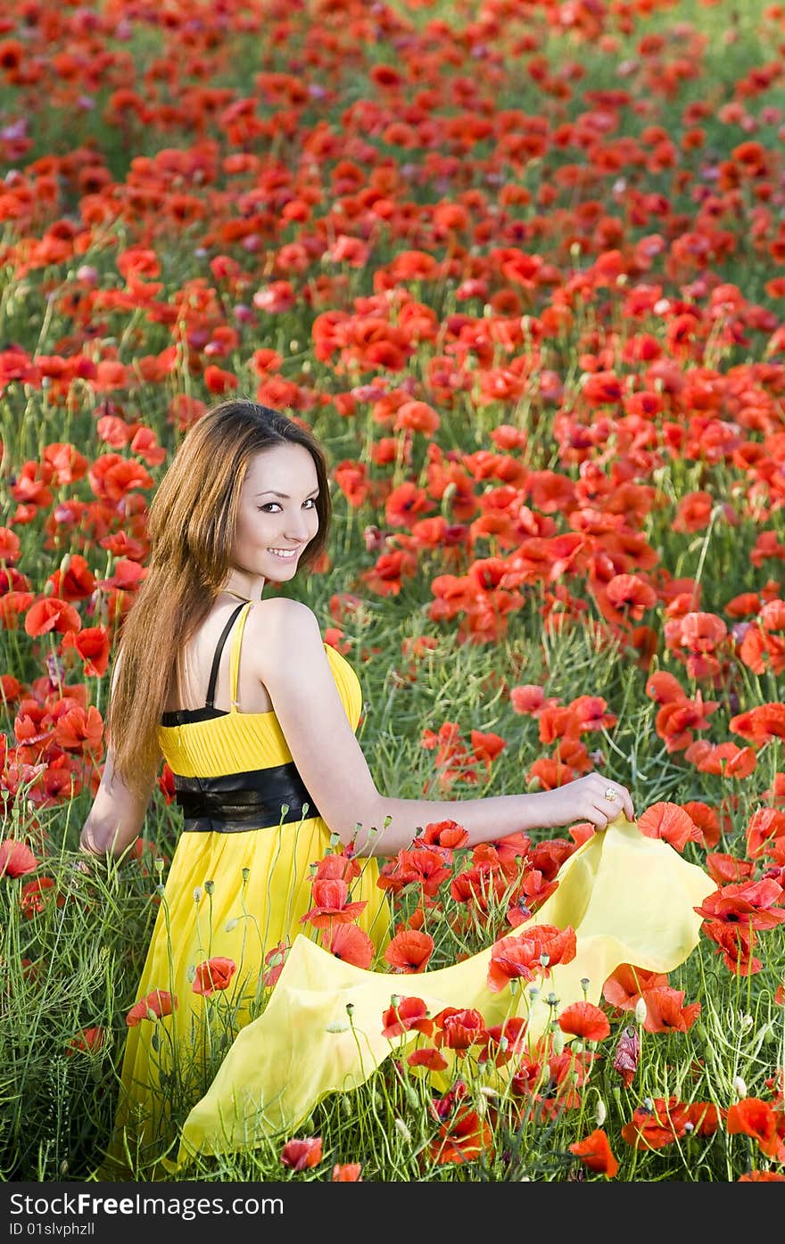 Smiling girl with yellow scarf, high angle view