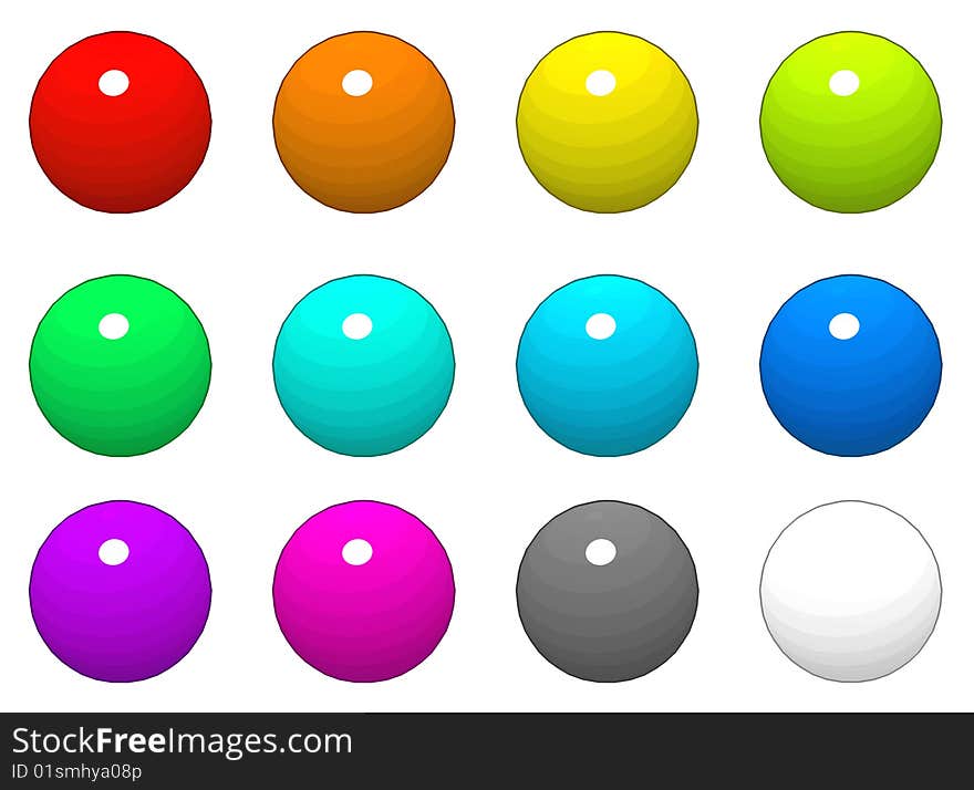 Empty net buttons of different colors on a white background.