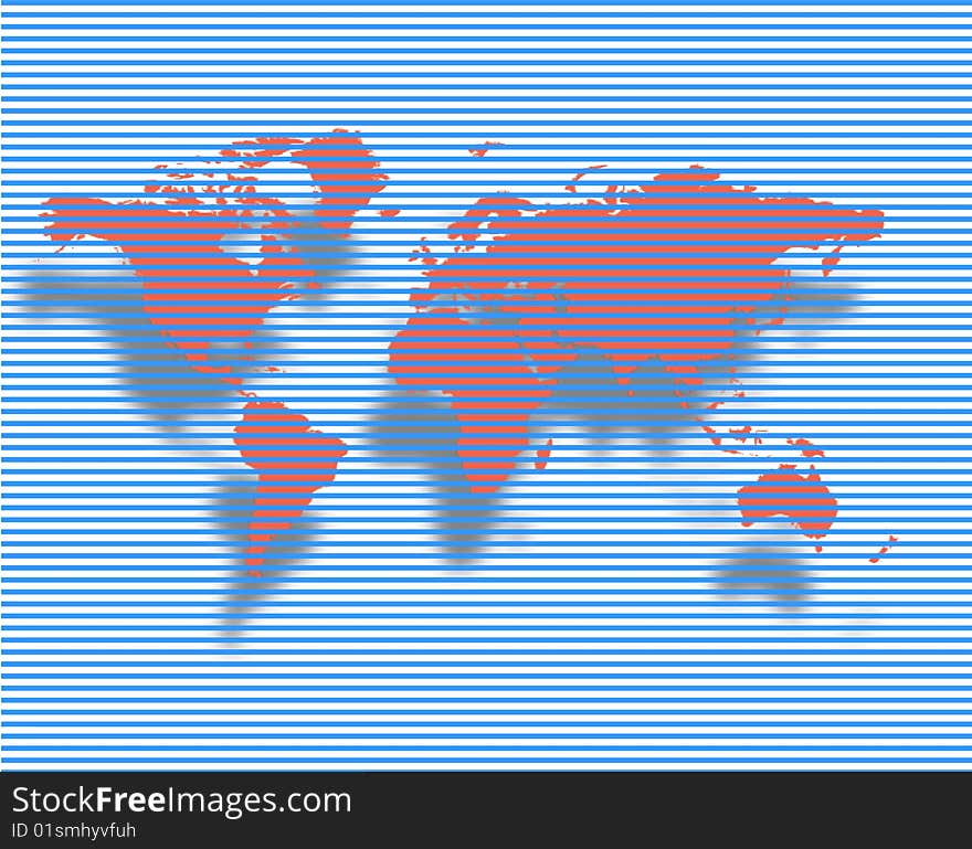 World map with small shadow and blue background