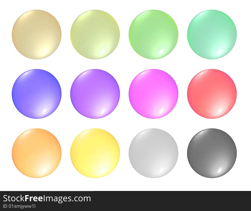 Empty net buttons of different colors on a white background.