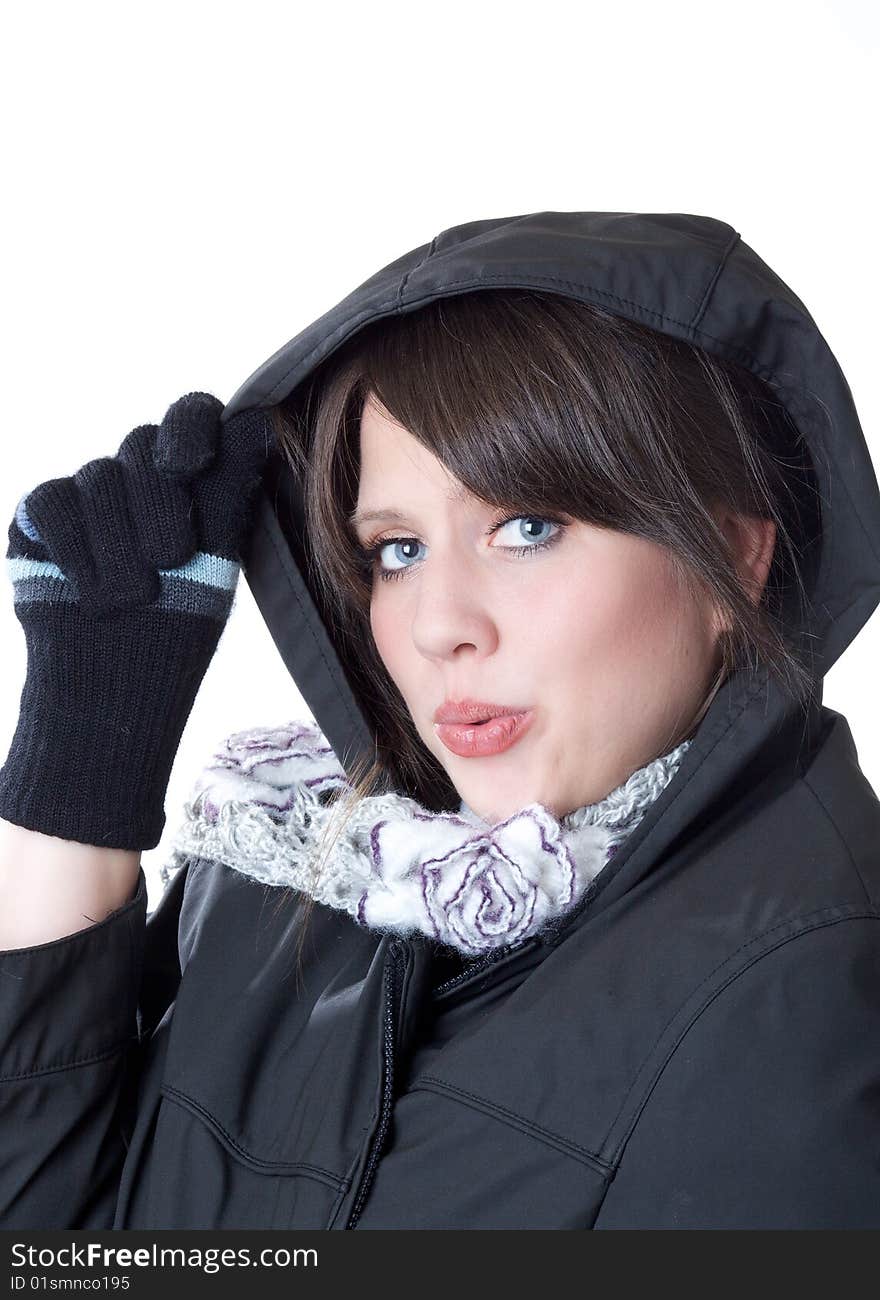 Woman ready for winter; isolated on a white background