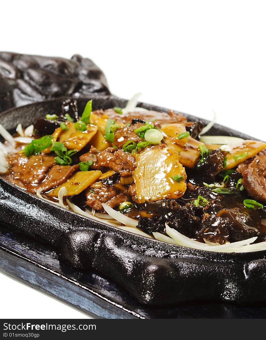 Chinese - Beef with Asparagus and Black Fungus in the Black Iron Dish