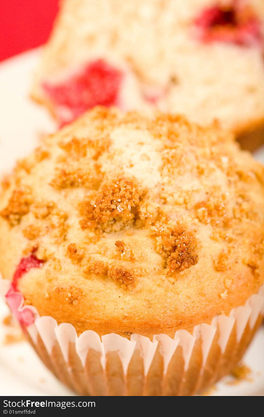 Raspberry Muffins on white plate