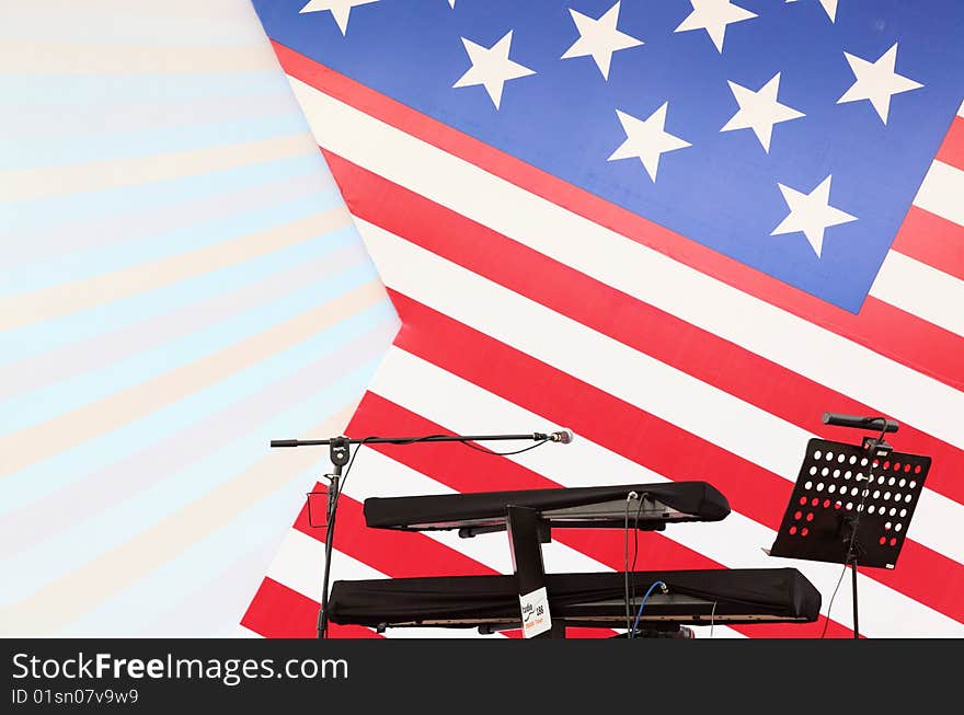 American flag with musical instrument. American flag with musical instrument