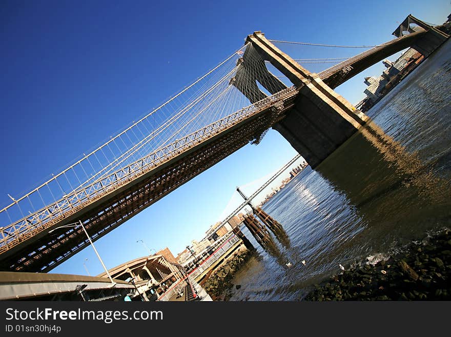 Classical NY Brooklyn bridge, view from Manhattan. Classical NY Brooklyn bridge, view from Manhattan