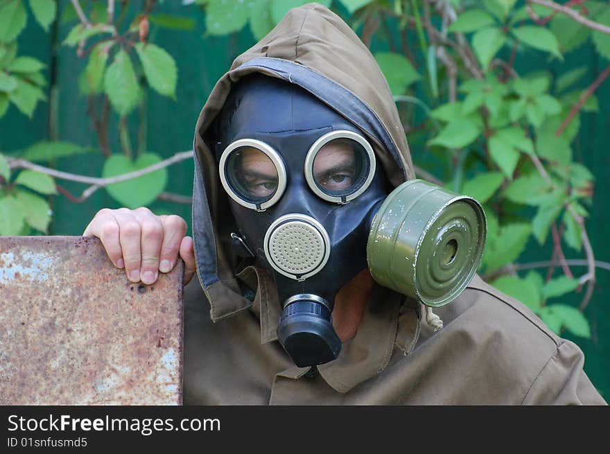 Adult man, weared gas mask. Adult man, weared gas mask