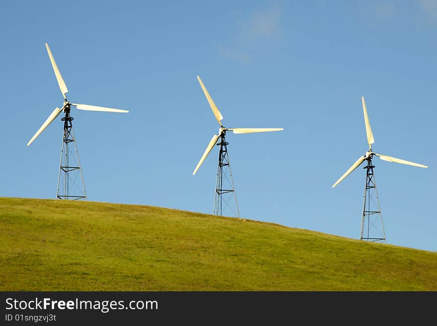 A group of windmills on Altamont Pass, California, USA