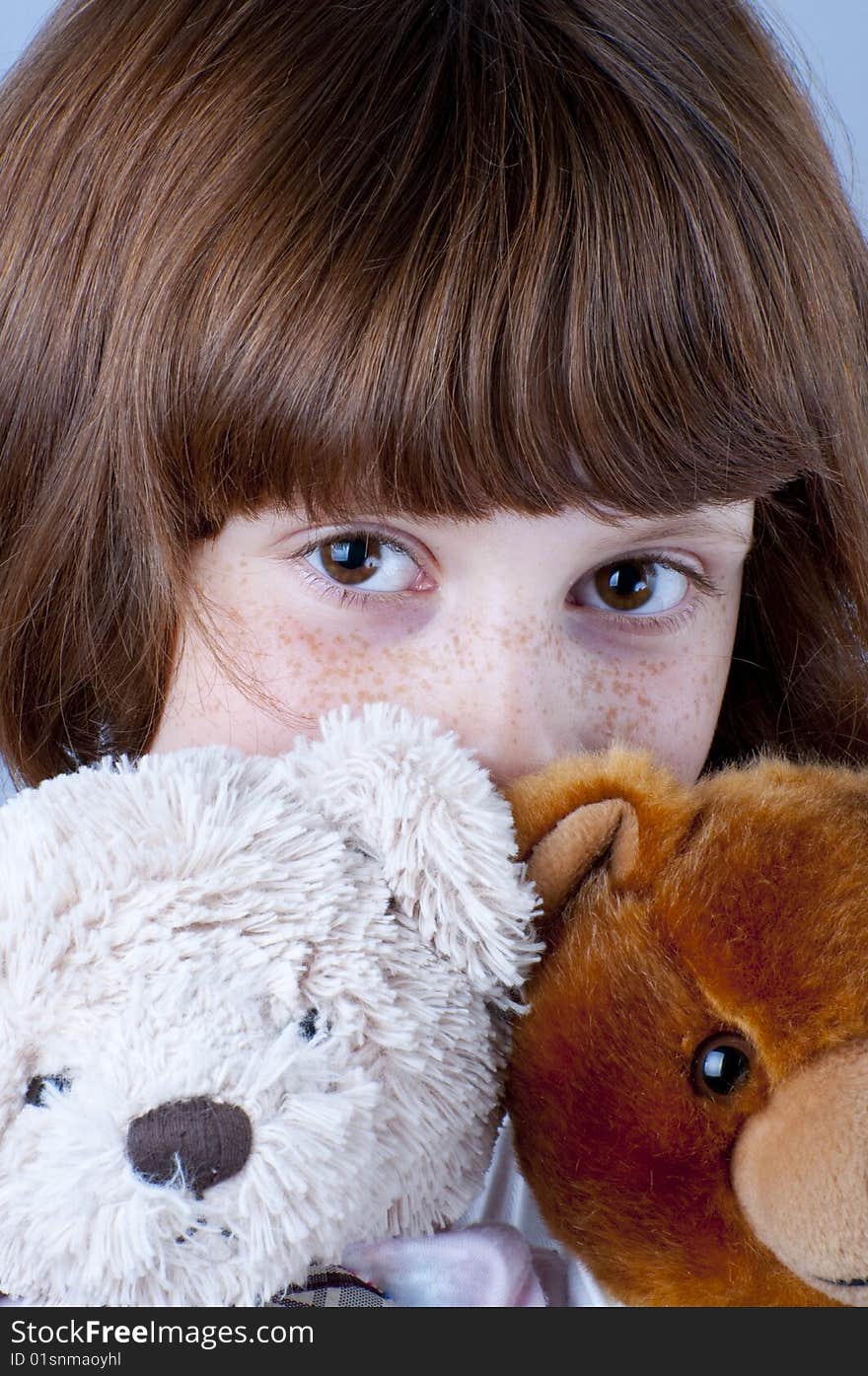 Young with two teddy bears. childhood picture