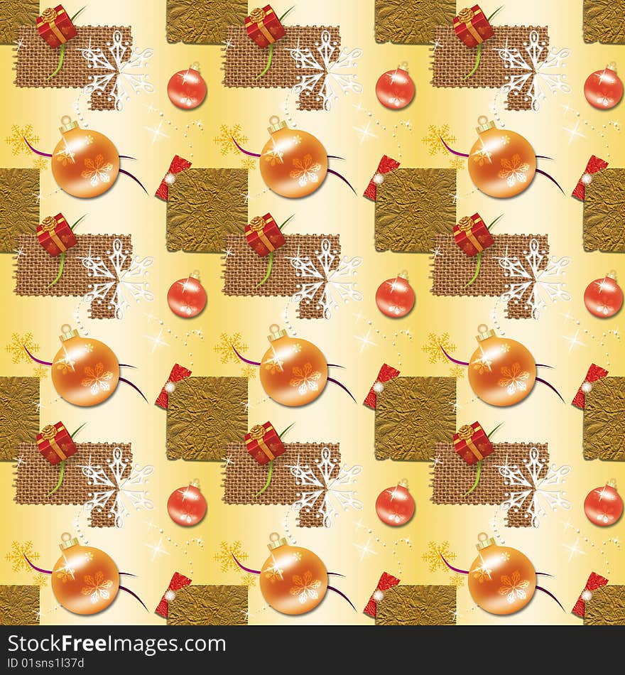 Gold Christmas Wrapping paper with Red and gold bulb