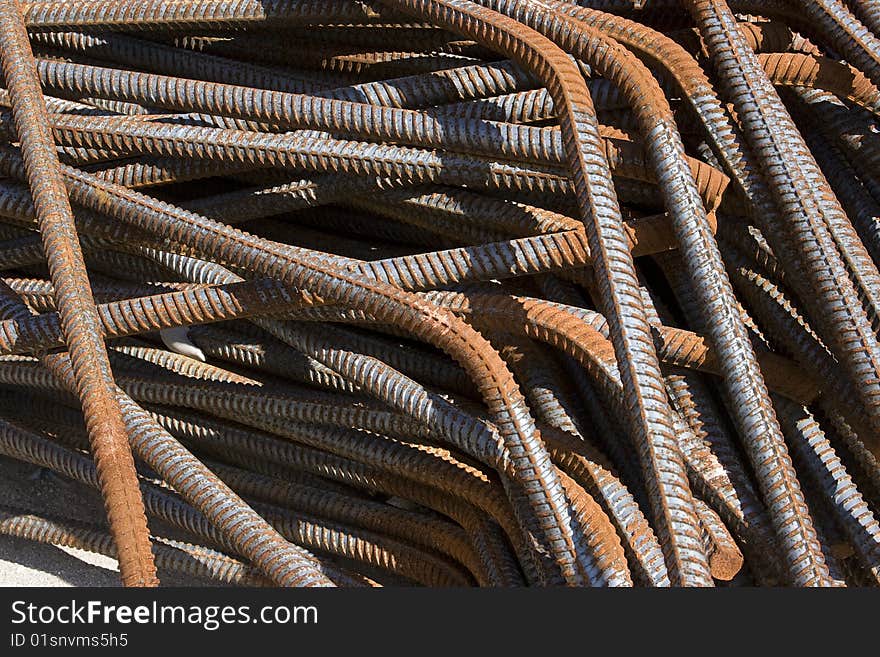 Heap of reinforcing steel on a costruction. Heap of reinforcing steel on a costruction