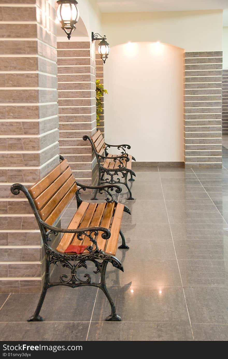 Two charming benches in interior