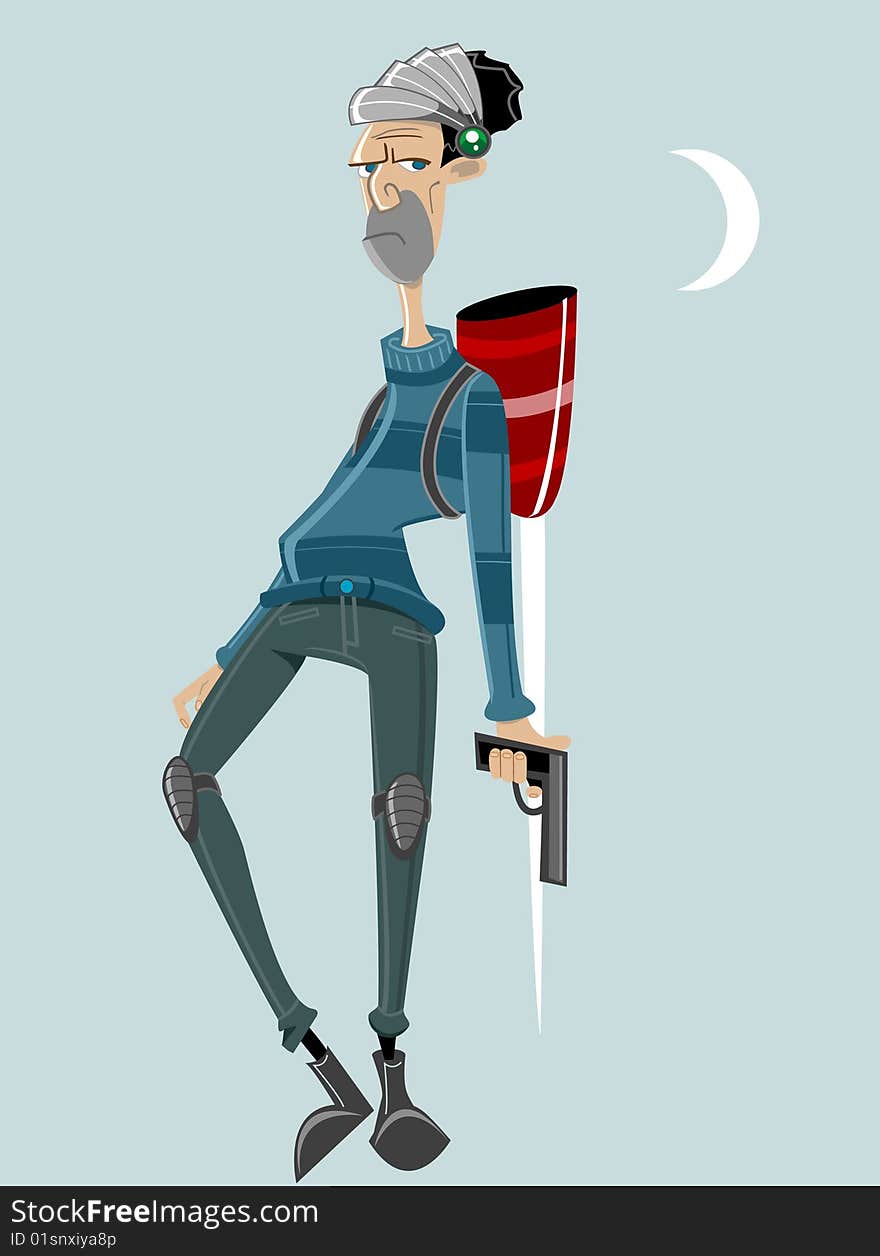 Vector image of a man with a rocket pack. Vector image of a man with a rocket pack