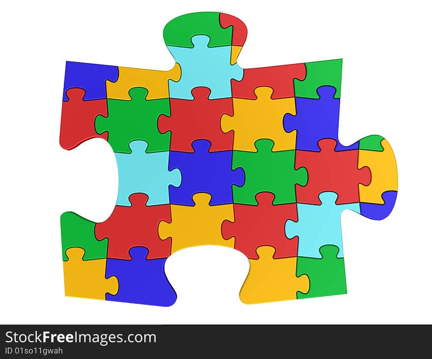 Jigsaw puzzle concept. White background. Jigsaw puzzle concept. White background