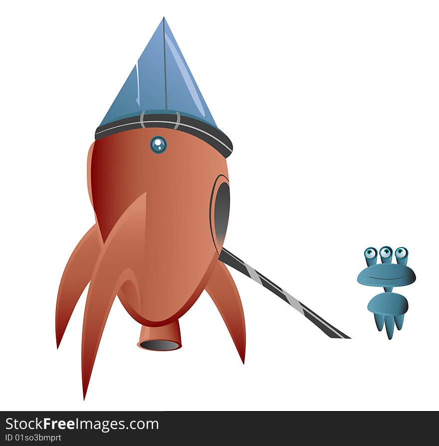 Vector image of an alien with a rocket. Vector image of an alien with a rocket