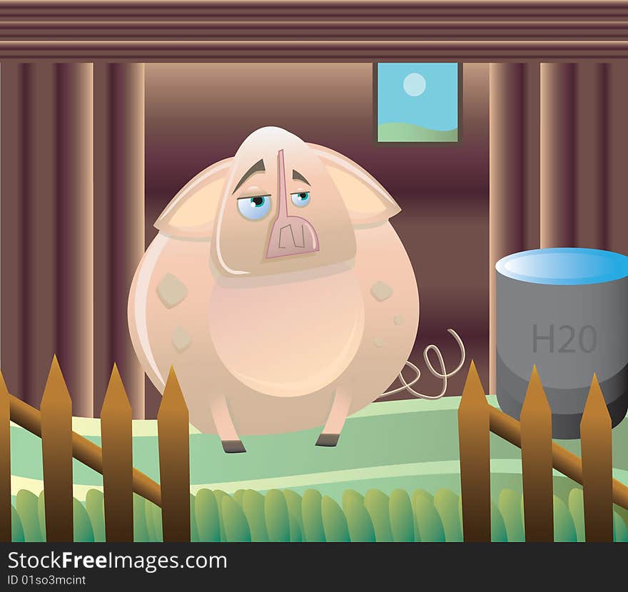 Vector image of a pig in a barn. Vector image of a pig in a barn