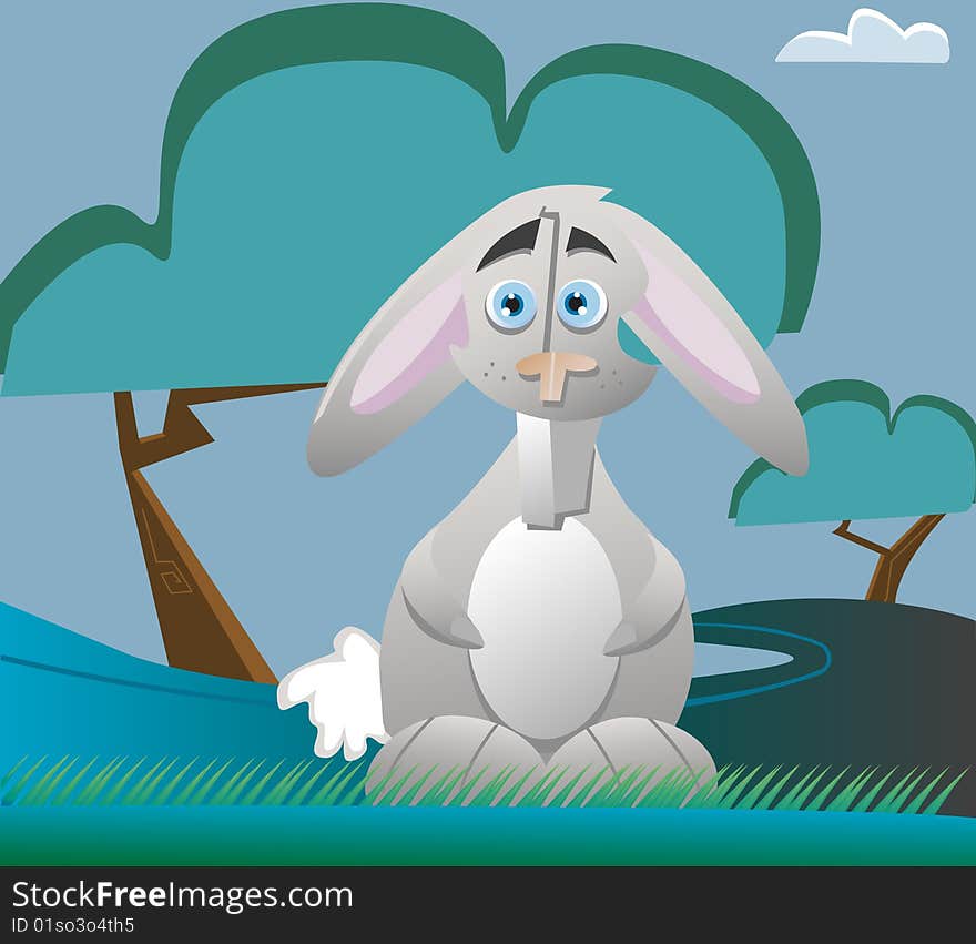 Vector image of a rabbit near some trees. Vector image of a rabbit near some trees