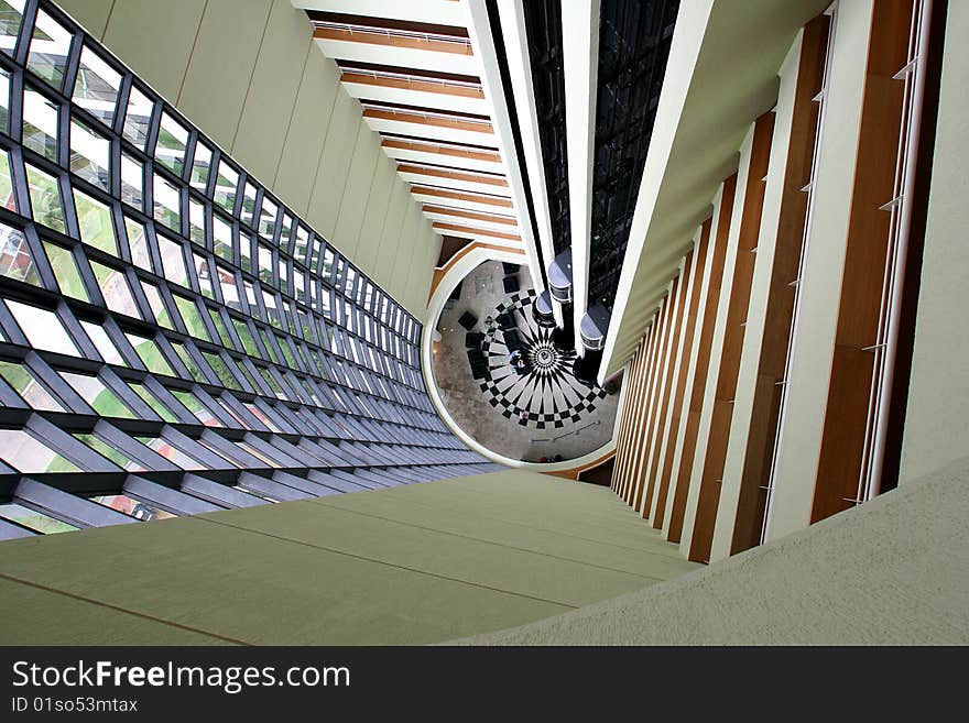 Modern building with elevator and balcony