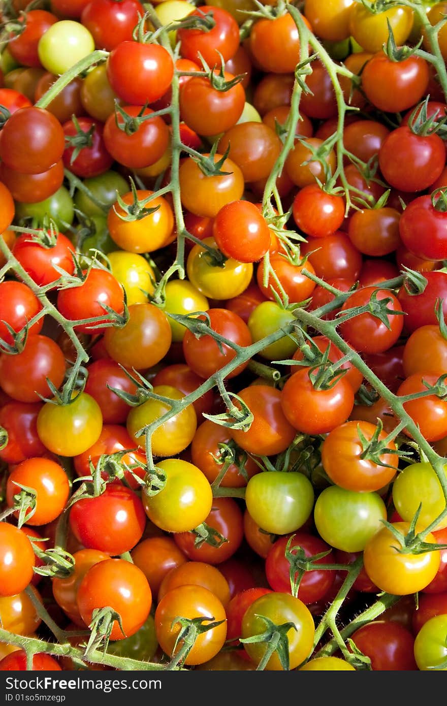 Crop of tomatoes cherry in a box.