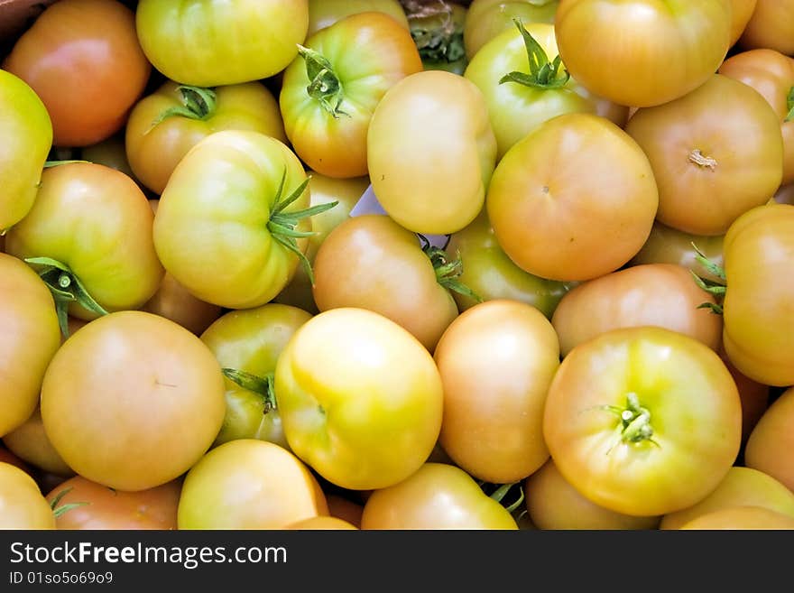 Crop of tomatoes in a box.