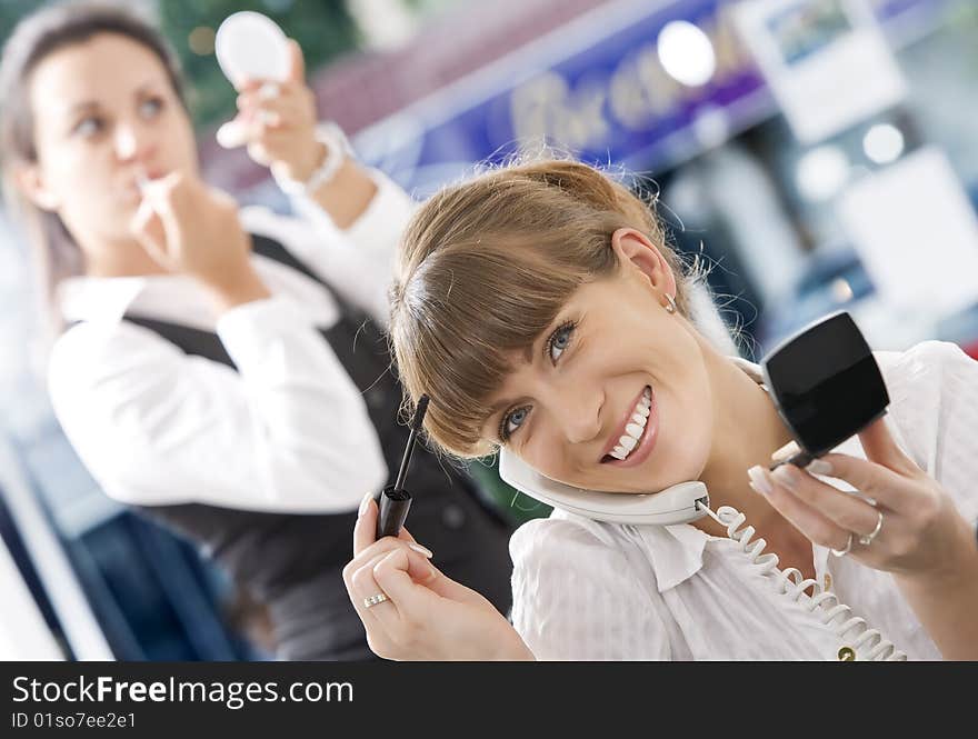 Portrait of young pretty woman in business environment. Portrait of young pretty woman in business environment