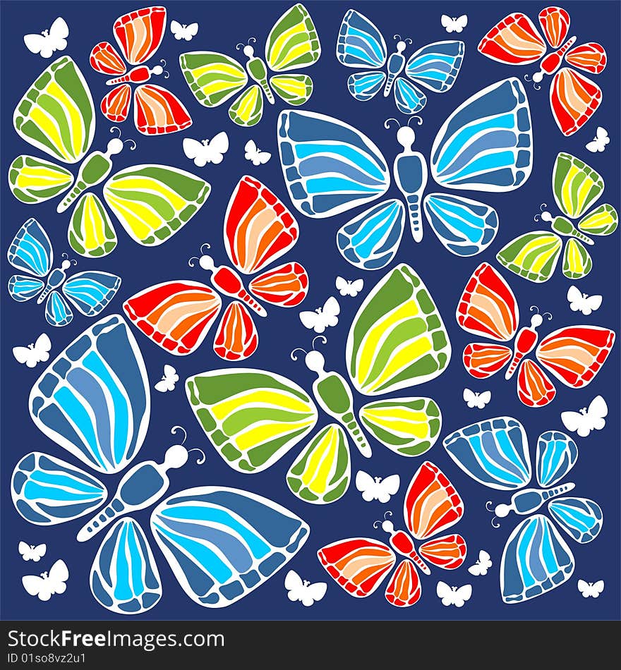 Pattern with stylized butterflies on a blue background. Pattern with stylized butterflies on a blue background.