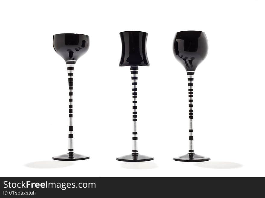 Black-and-white wine glasses various the form on thin, long legs