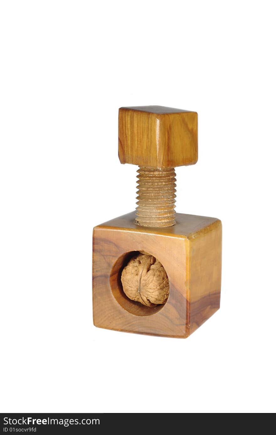 Wooden nutcraker on white background. Wooden nutcraker on white background