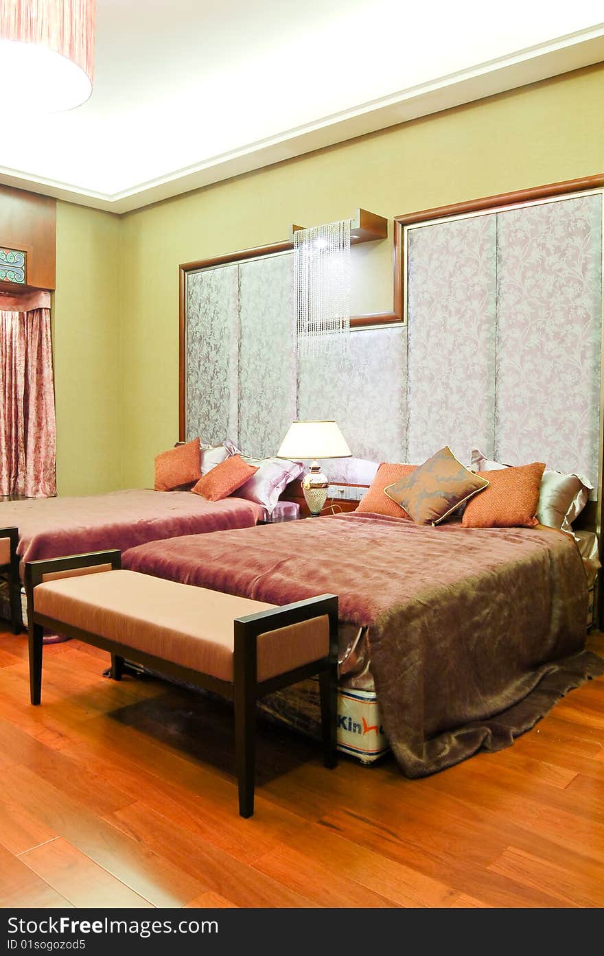 Bedroom,chinese style,with bed,lamp and chair and so on.