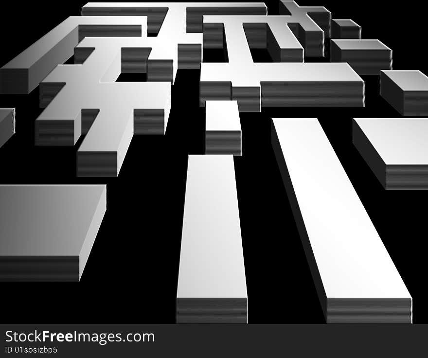 Gray labyrinth over black background. Conceptual illustration. Gray labyrinth over black background. Conceptual illustration