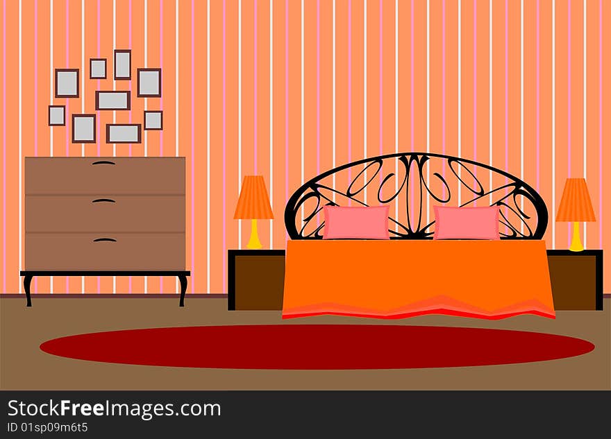 Bedroom interior in elegant style in warm colours. Bedroom interior in elegant style in warm colours