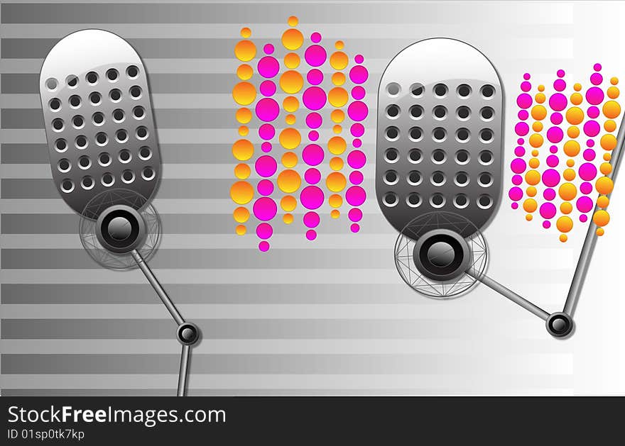 Two retro microphones on a fresh background. Two retro microphones on a fresh background.