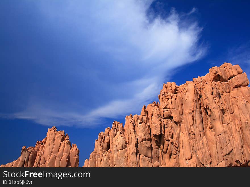 Tipical landascape in est of Sardinia. Arbatax red stones.