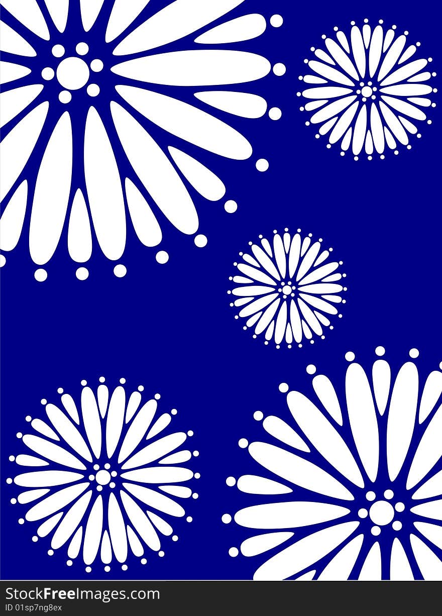 Vector illustration with stylized white flowers on blue background. Vector illustration with stylized white flowers on blue background