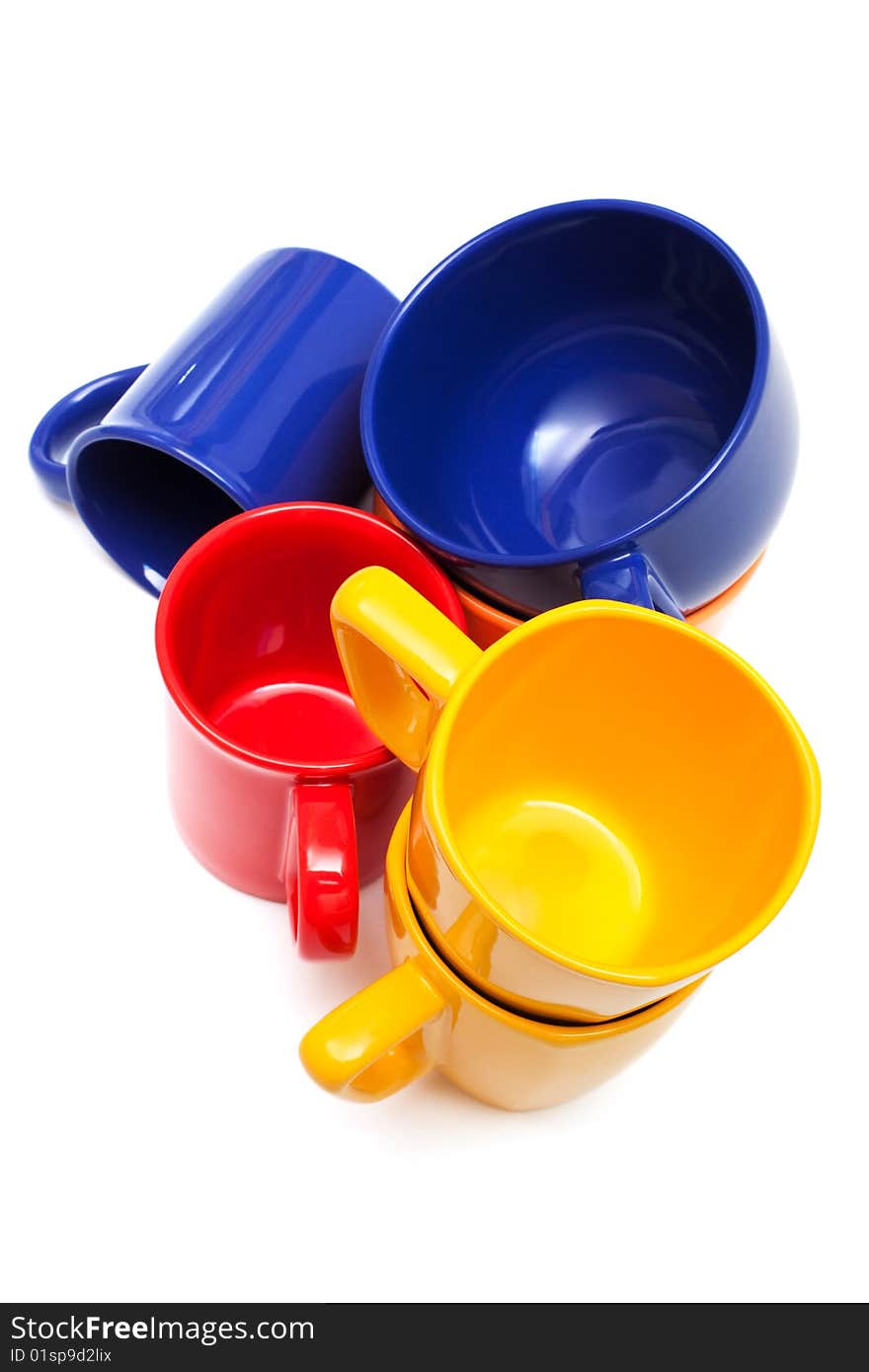 Beautiful color cups on a white background