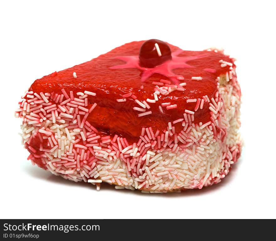 Cherry cake on white background