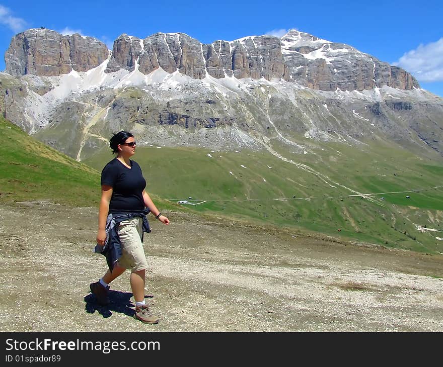 Young girl in italy dolomites