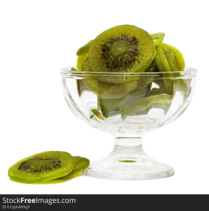 Pieces of dried kiwi isolated on white background