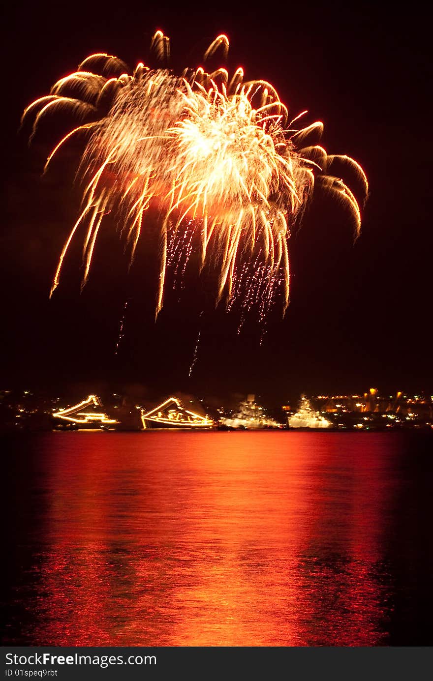 Salute, Fireworks Above The Bay. Sevastopol.