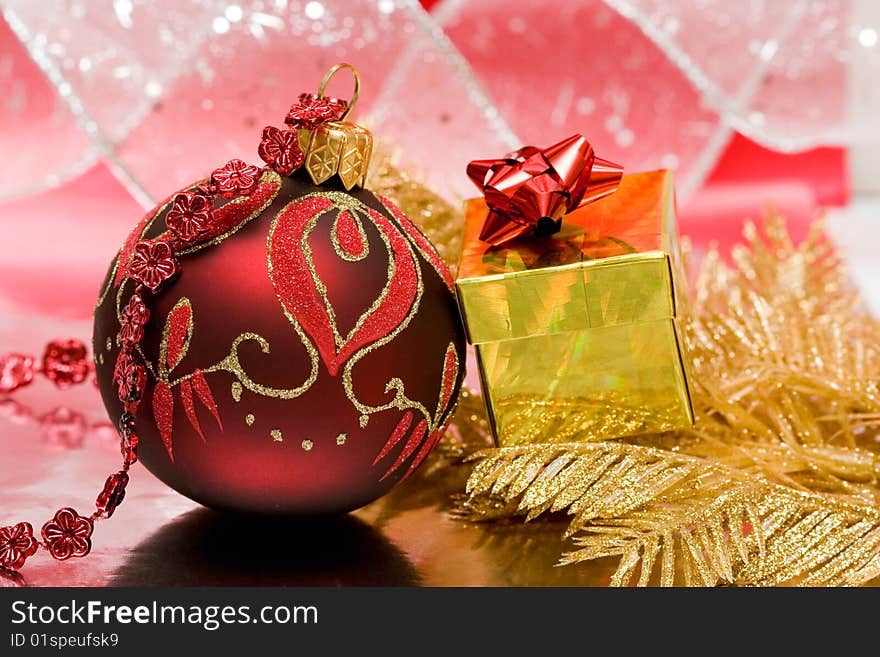 Red ball with Christmas tree