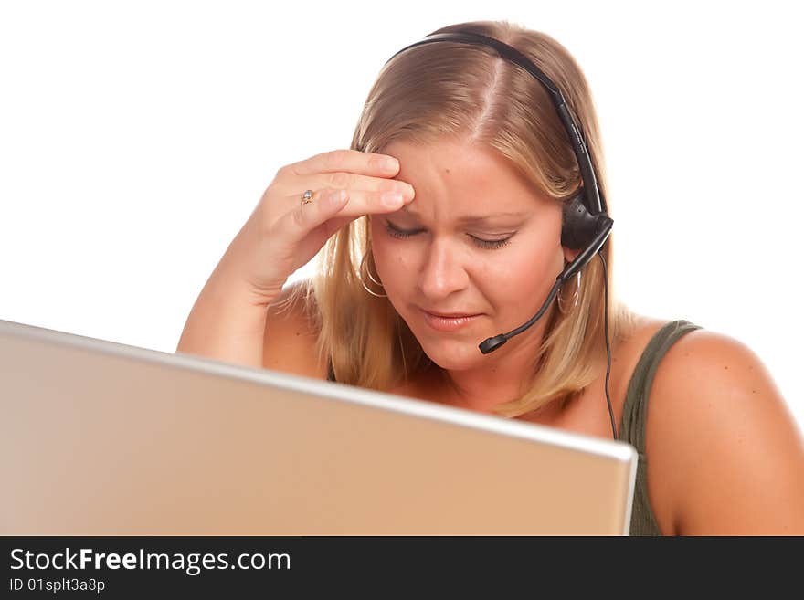 Fatigued Customer Support Woman With Headset