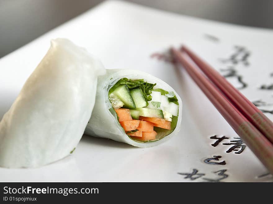 Spring roll on a plate