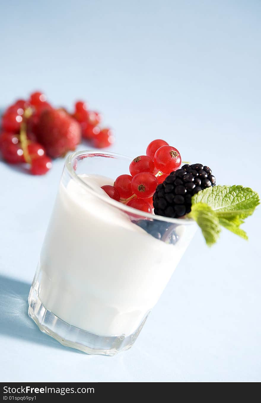 Yogurt with redcurrant and blackberries. Yogurt with redcurrant and blackberries