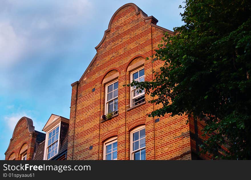 Red brick building facade.