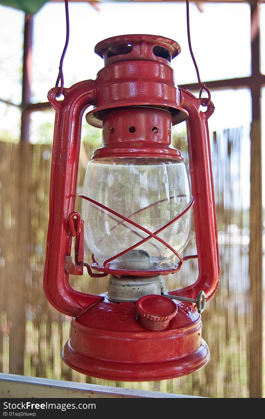 Retro style old red lantern hanging outdoor