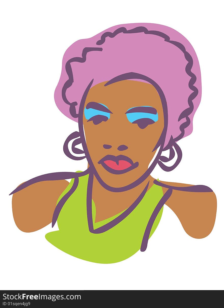 Stylized vector illustration of African American female 80s fashion model. Stylized vector illustration of African American female 80s fashion model