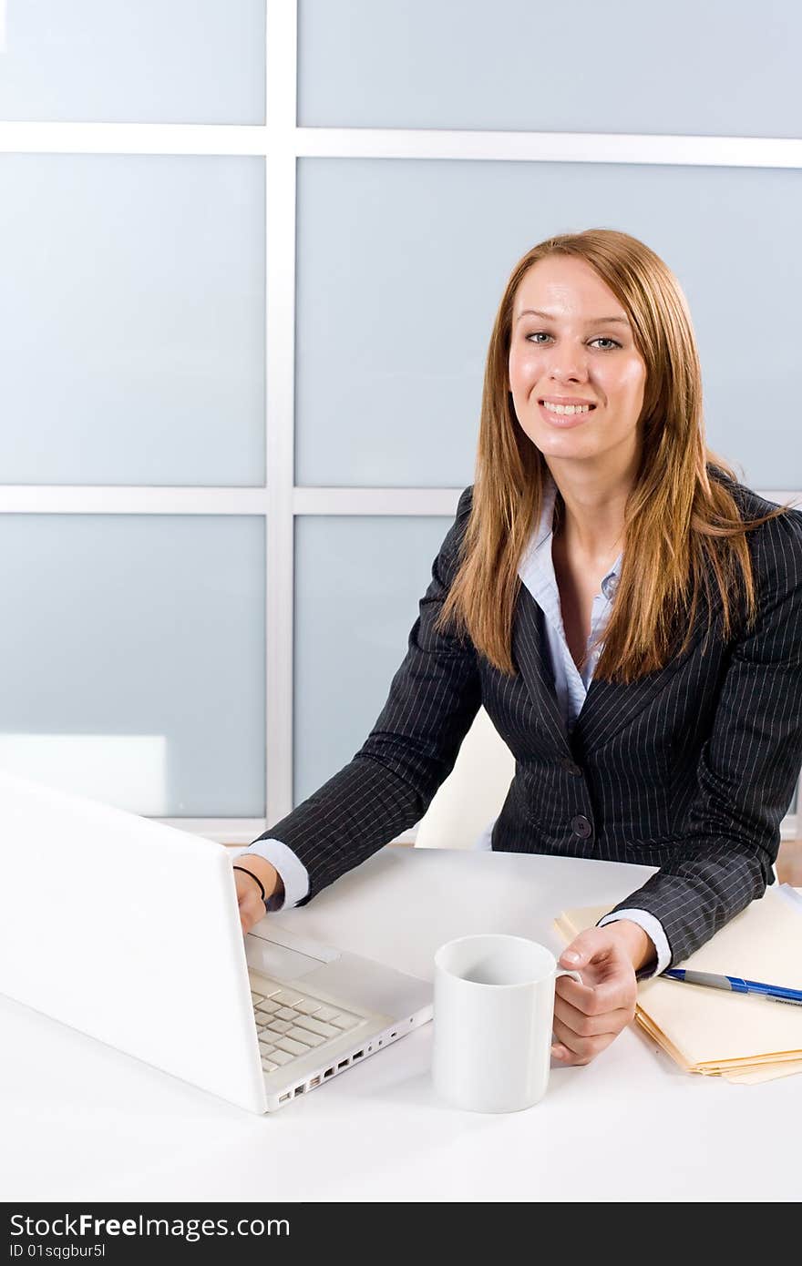 Business woman laptop in modern office