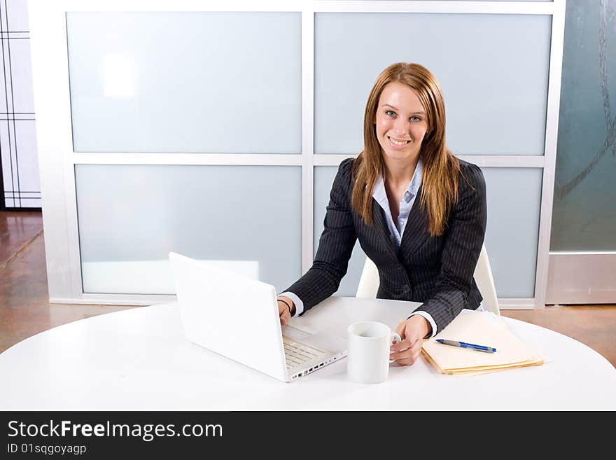 Business woman laptop in modern office