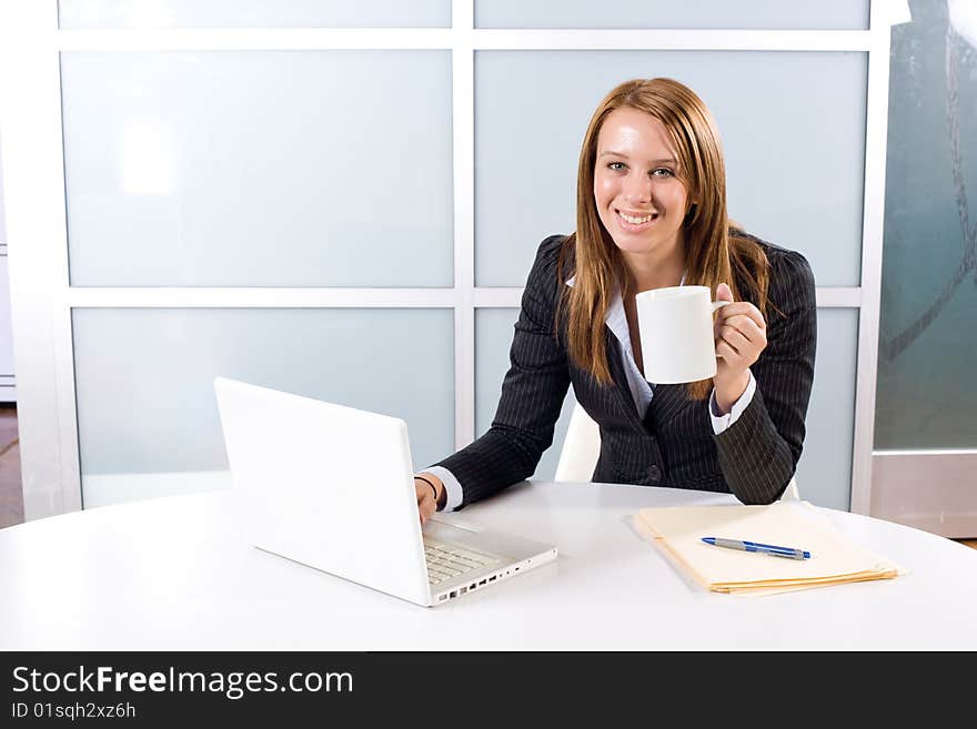 Business woman laptop in modern office